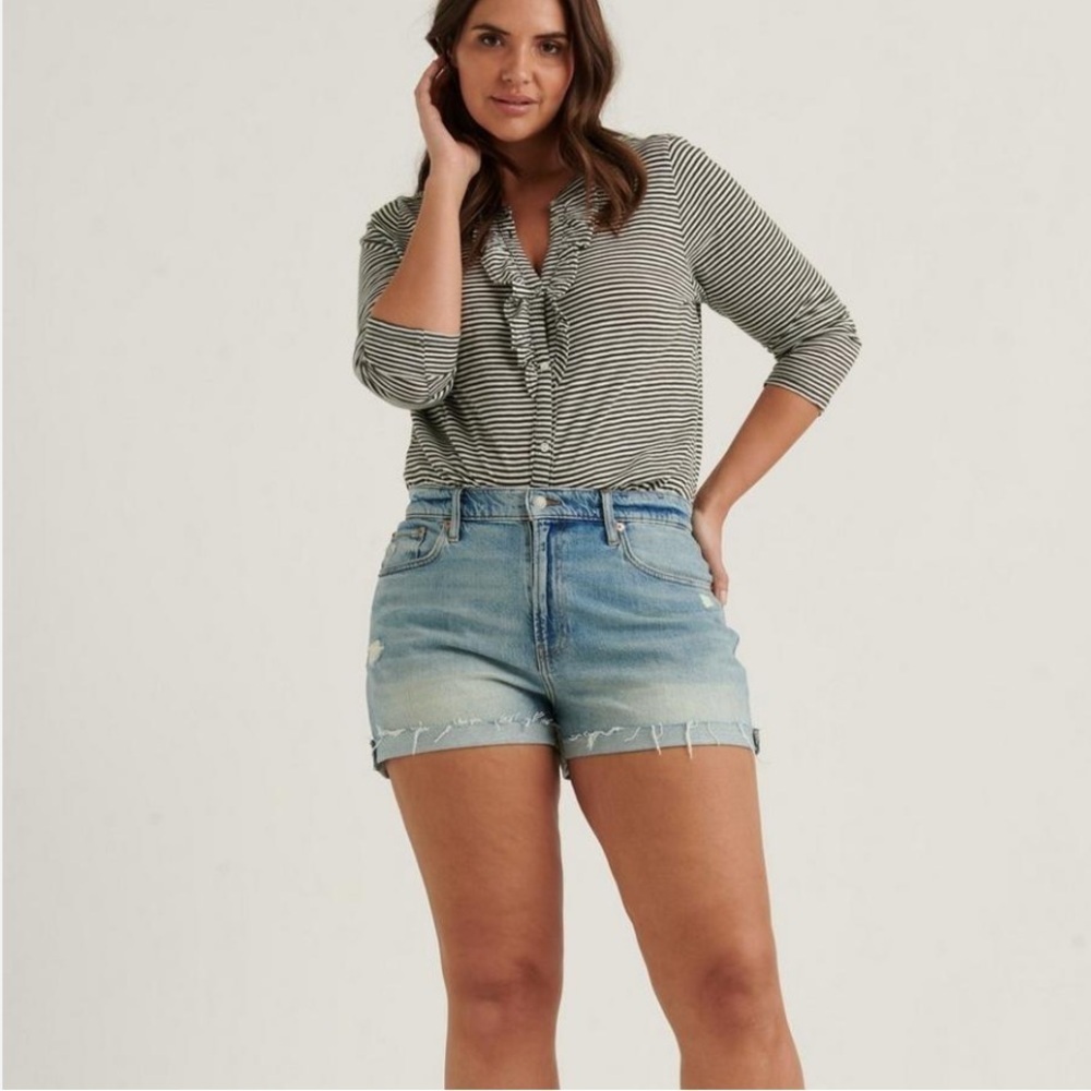 Old Navy Light Blue Denim Jean Shorts, High Rise, Button Fly